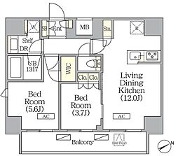 ジオエント町屋 11階2LDKの間取り