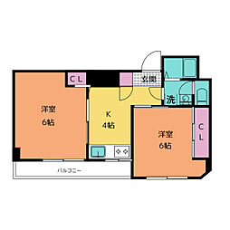 山一宮城ステーツ 2階2Kの間取り