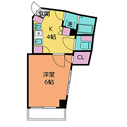 アルビオン町屋 2階1Kの間取り