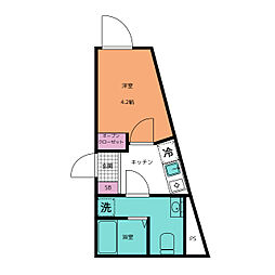 メゾンド町屋 4階1Kの間取り