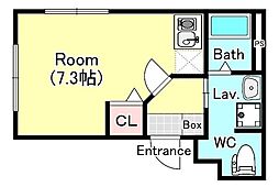 アンドベース 4階ワンルームの間取り
