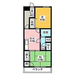 コーポフジクラ 2階2DKの間取り