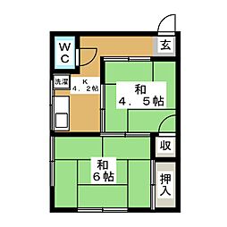 鈴木荘 2Kの間取図画像