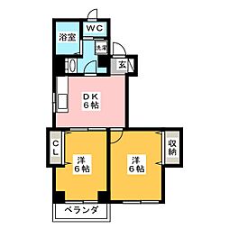 牛込テラス 2DKの間取図画像
