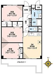 湘南金沢八景ハイツ1号館 3DKの間取図画像