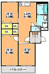 ハイツ冨士 3LDKの間取図画像