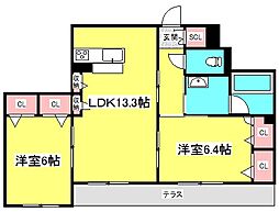 ソレイユ 1階2LDKの間取り