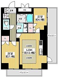 エルヴェ東天満 2LDKの間取図画像