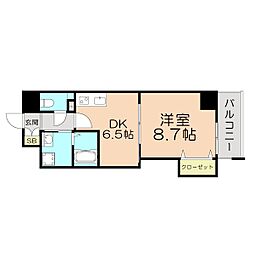 ベルパーク靱本町 1DKの間取図画像