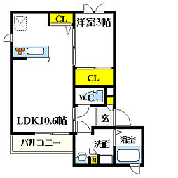 フォレスト 1LDKの間取図画像