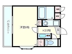 レジデンス南高浜 1Kの間取図画像