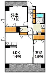 メゾンデール新大阪 3階2LDKの間取り
