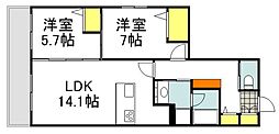 サニーサイド240 2LDKの間取図画像