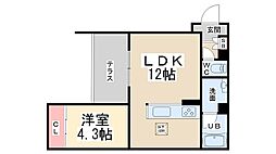 JR福知山線 川西池田駅 徒歩5分の賃貸マンション 1階1LDKの間取り
