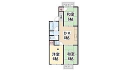 サンコート・ヨシナガA棟 3DKの間取図画像