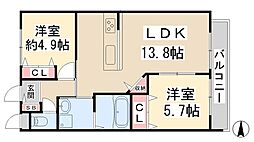 ブルーベルレジデンス1 2LDKの間取図画像