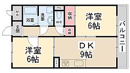シャトレー多田 2LDKの間取図画像