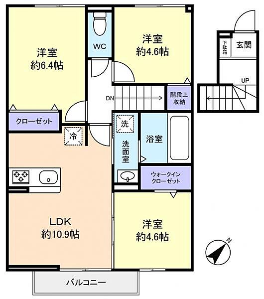 テラス丘の上Ｃ ｜千葉県船橋市二宮1丁目(賃貸アパート3LDK・2階・63.35㎡)の写真 その3