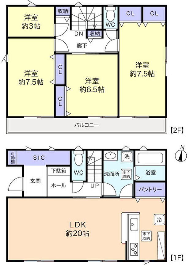 20帖LDKをはじめ、各部屋にゆとりと独立感をもたせた間取り