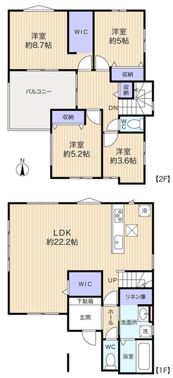 1階は水まわりとLDKに限定した広々空間、約22.2帖のLDKは家族の通り道となるリビング階段採用