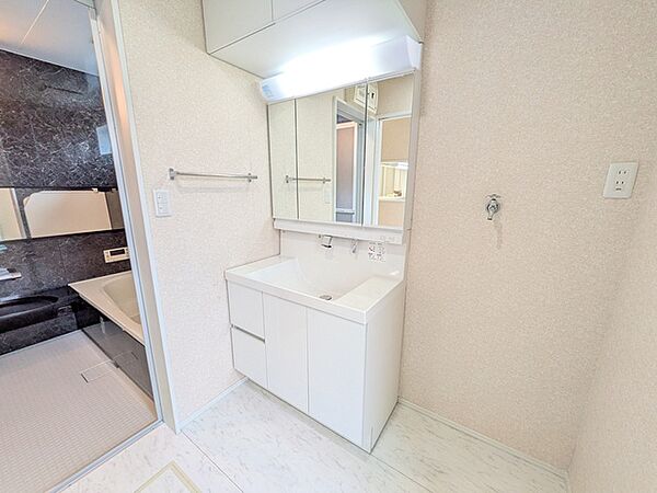 洗面室へはキッチンからアクセス可能です
