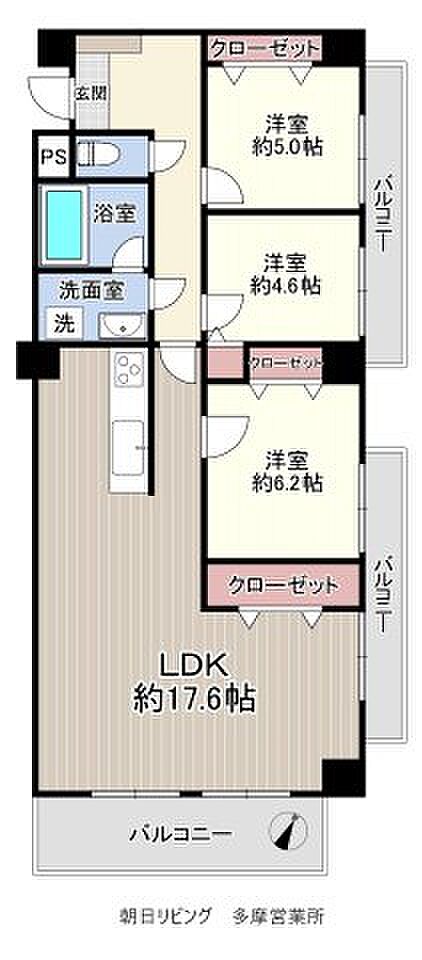 コスモ聖蹟桜ヶ丘(3LDK) 4階の間取り