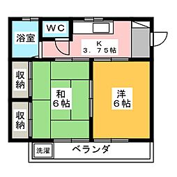 サンハイムオオタ 2階2Kの間取り