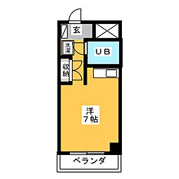 TK北野ビル 6階ワンルームの間取り