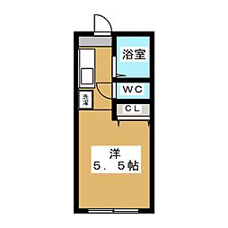 あすなろハイツＢ 1階ワンルームの間取り