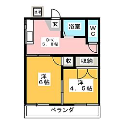 サイレンスコーポ 2階2Kの間取り