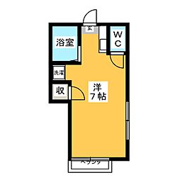 グリーンフィールド 1階ワンルームの間取り
