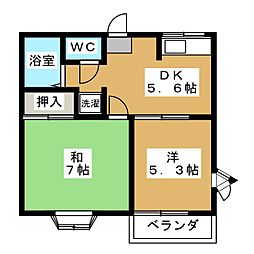 メゾンドベール 2階2DKの間取り