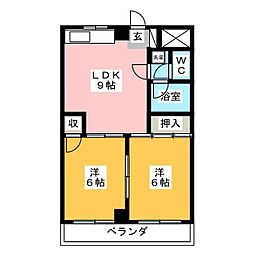 北八マンション 3階2LDKの間取り