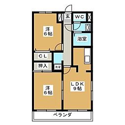 ガーデンハイツ大和田 3階2LDKの間取り