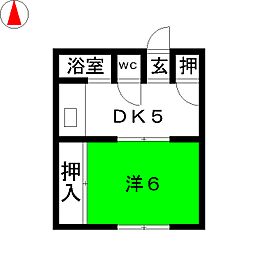 ときわ荘 201 2階1DKの間取り