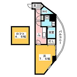 テンジンビル弐番館 7階1Kの間取り