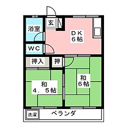 コーポ安藤 2階2DKの間取り