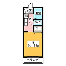 犬目学生マンション 1階ワンルームの間取り