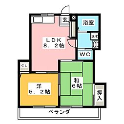 グリーンローズ 1階2LDKの間取り