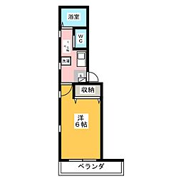 スカイビル八王子 6階1Kの間取り