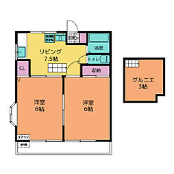 サニーサイドテラス 2DKの間取図画像