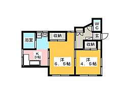 菊井中野コーポ 2Kの間取図画像