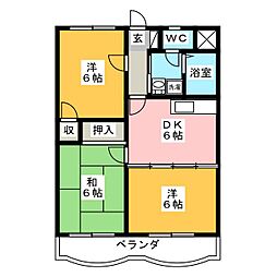 石上マンションA館 3DKの間取図画像