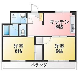 メゾン飛鳥 2LDKの間取図画像