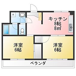 メゾン飛鳥 2LDKの間取図画像