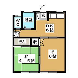 ハイツ小岩井A棟 2DKの間取図画像