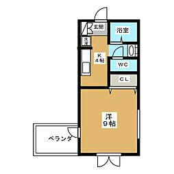 クリスタルブランカ 1Kの間取図画像