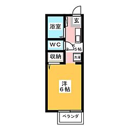 ヴィラージュカマヌキ 1階ワンルームの間取り