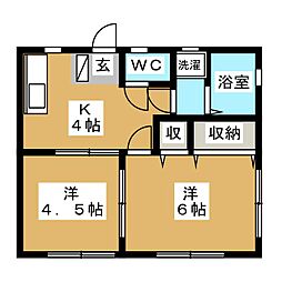 ハイムイケダ 1階2DKの間取り