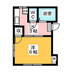 パルコート・5 2階1Kの間取り